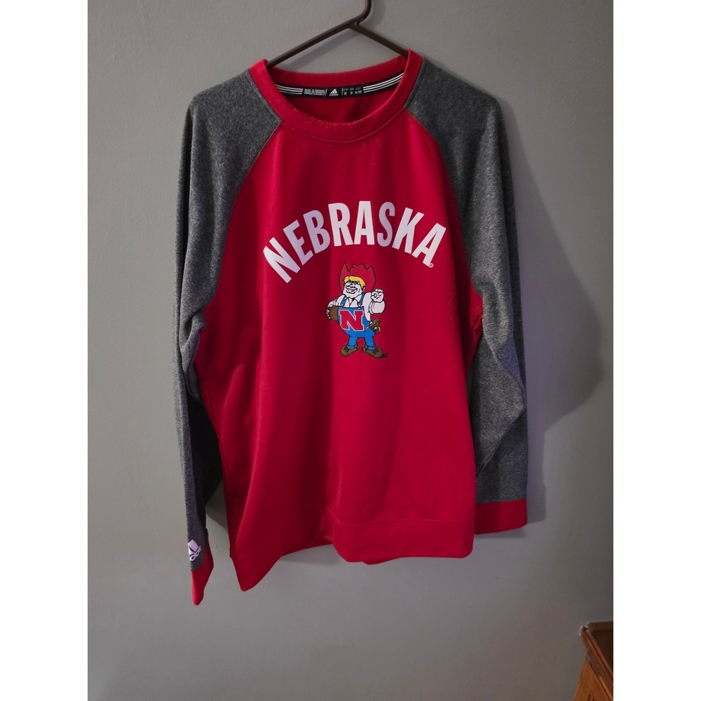 Adidas Nebraska Cornhuskers Herbie Husker Climawarm Sweatshirt Mens XL Red Grey